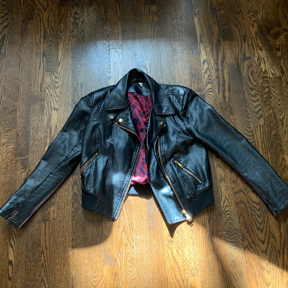 Free People Leather Bomber Jacket